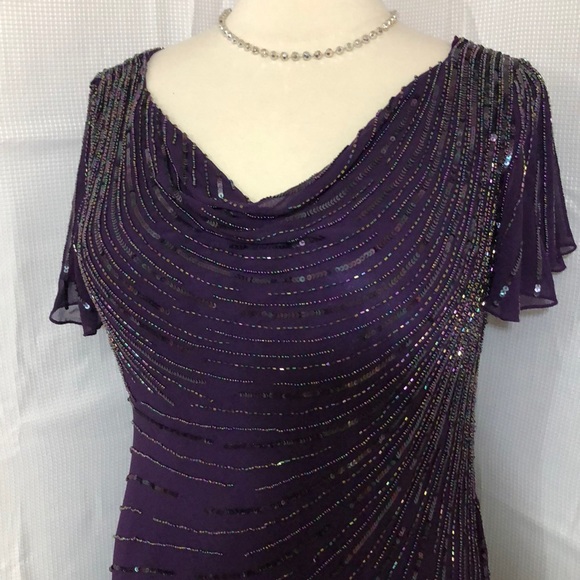 J Kara Chiffon Beaded Handkerchief Dress. NWOT - Picture 4 of 8